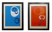 (2) SIGNED MODERN BLUE & RED A