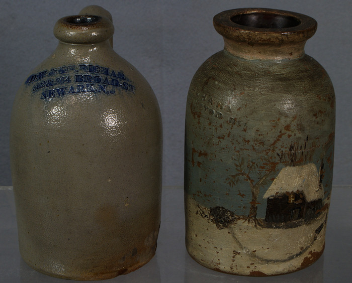 (2) signed stoneware items, Wm