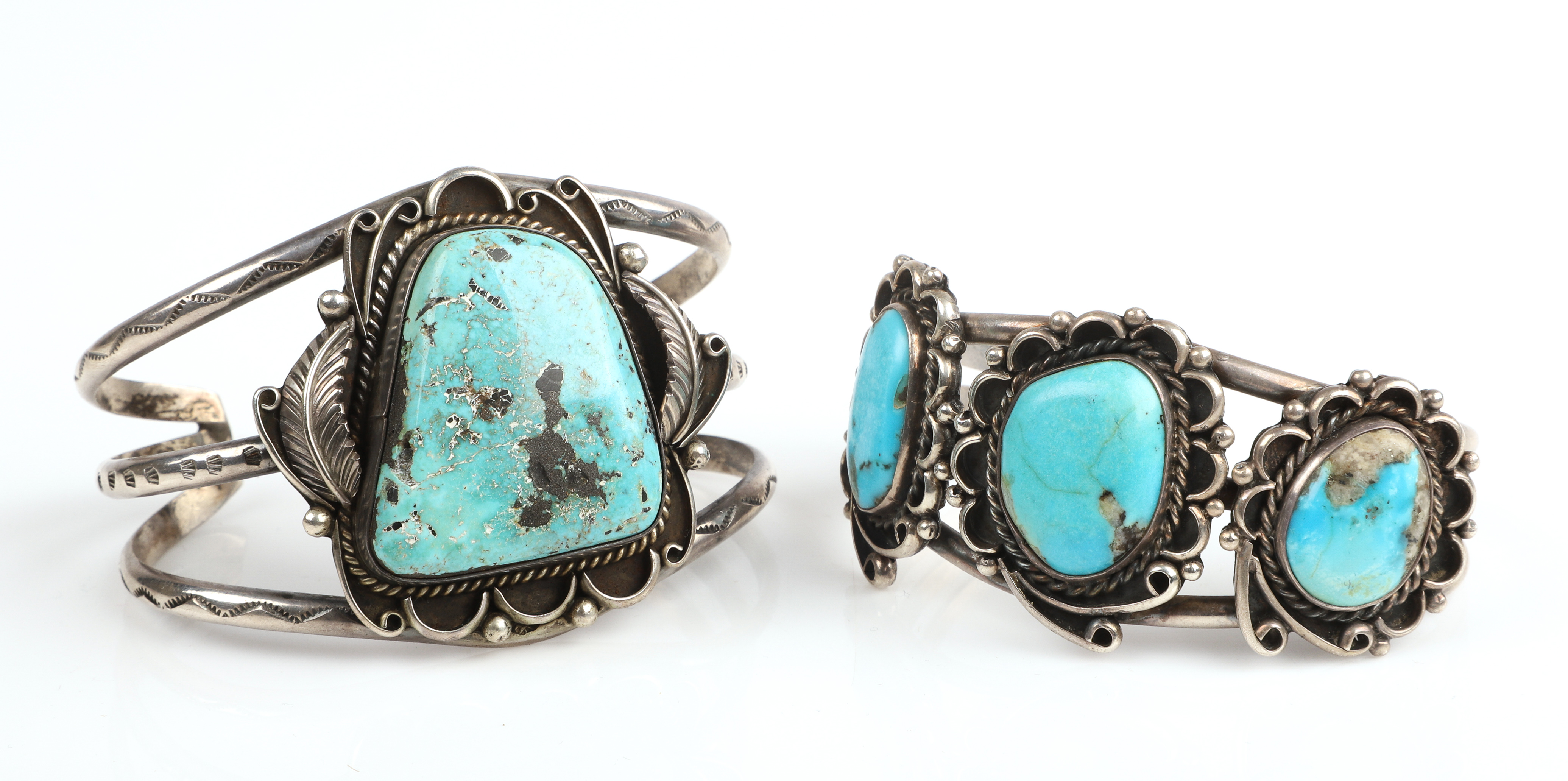 (2) Silver and turquoise Navajo