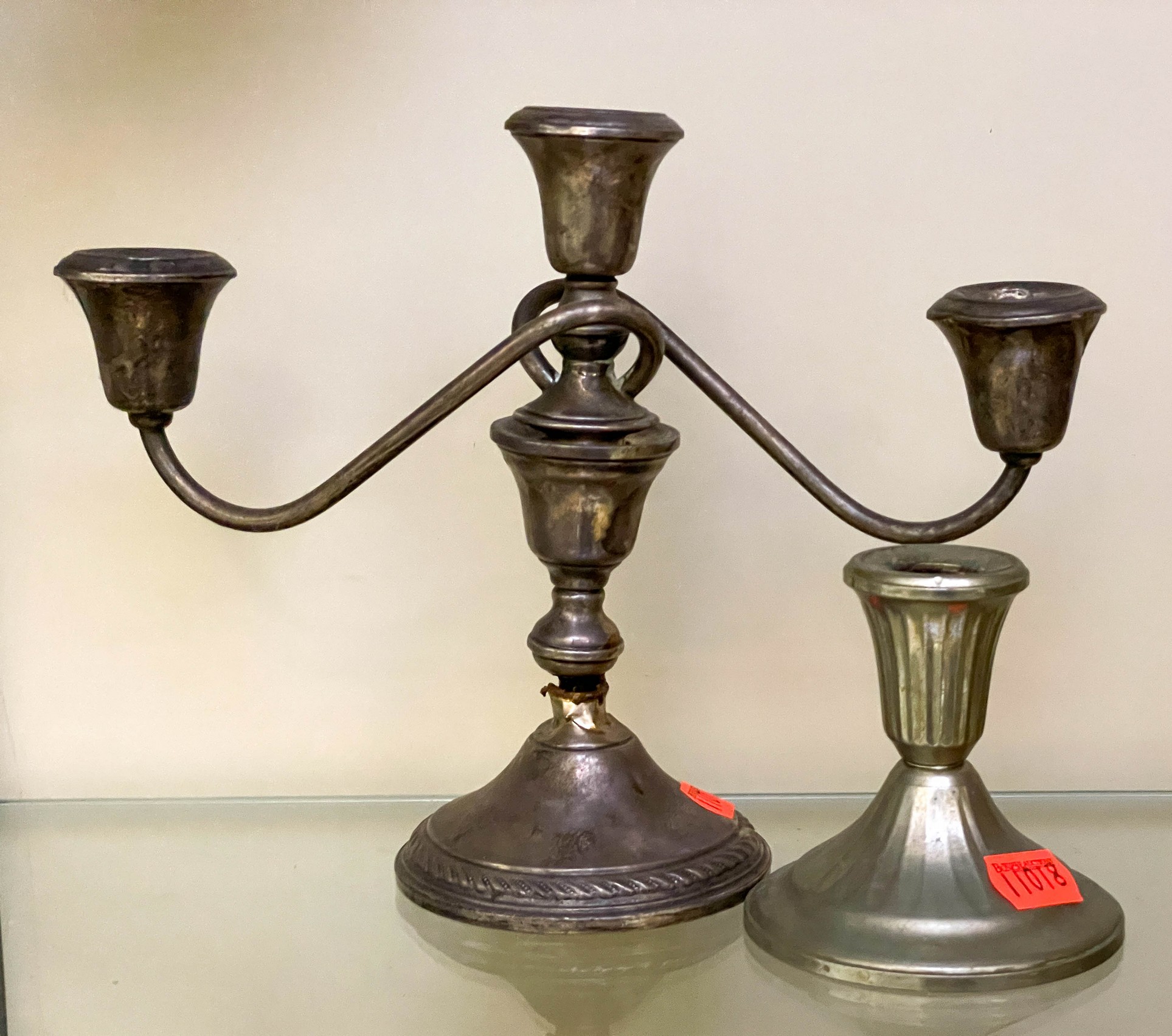 (2) Silver candlesticks, c/o