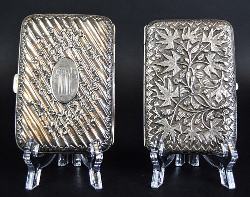 2 SILVER CIGARETTE CASES1 with leaf