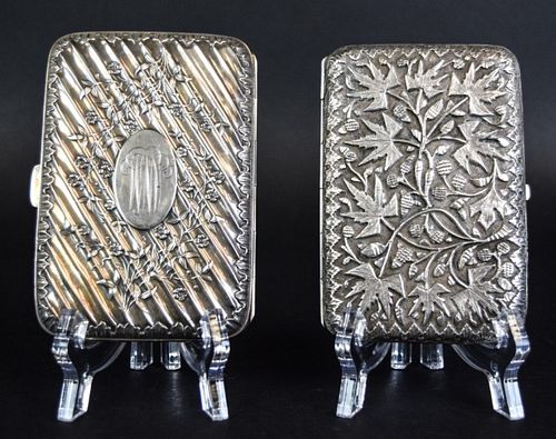 2 SILVER CIGARETTE CASES1 with leaf