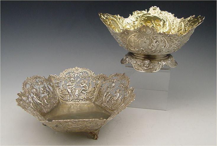 2 SILVER EMBOSSED CHERUBIC BOWLS: