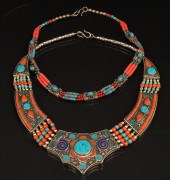2 SILVER NECKLACES WITH TURQUO
