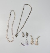 2 SILVER NECKLACES,3 PAIRS OF