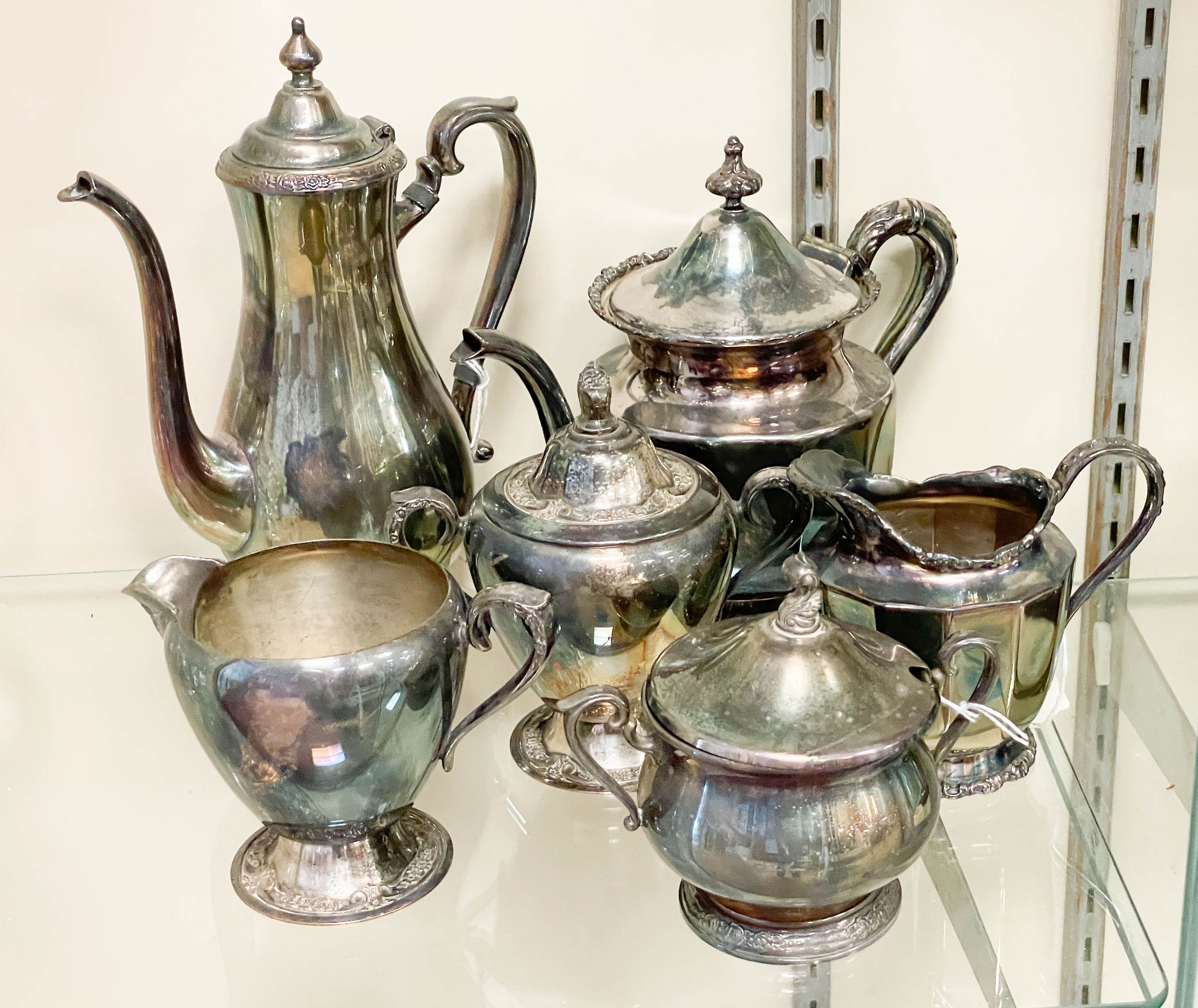 (2) Silver plate tea sets, c/o
