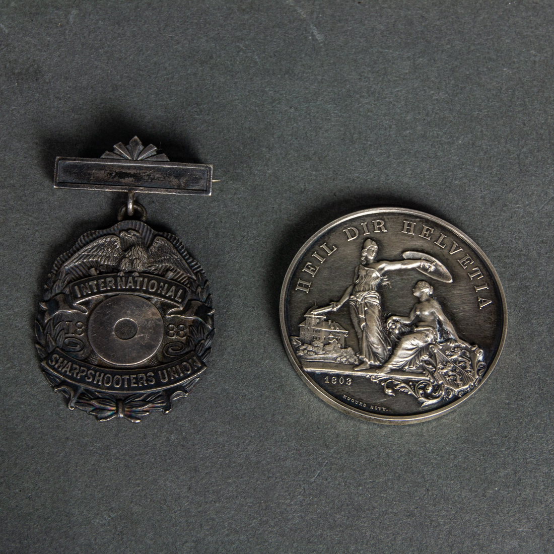 (2) SILVER SWISS SHOOTING MEDALS: