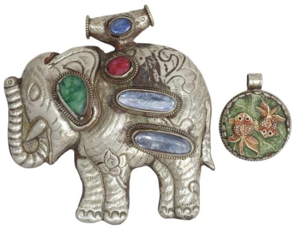 (2) SILVER-TONE GOLDFISH & LARGE