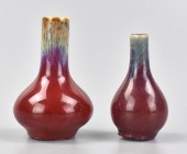 2 SMALL CHINESE FLAMBE GLAZED