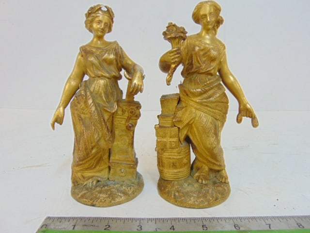 2 SMALL GILT FIGURAL BRONZE WOMAN