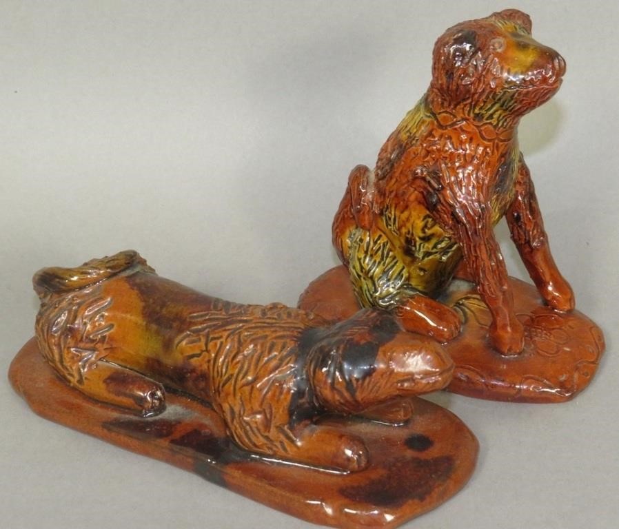 2 SMALL MOTTLED DECORATED REDWARE