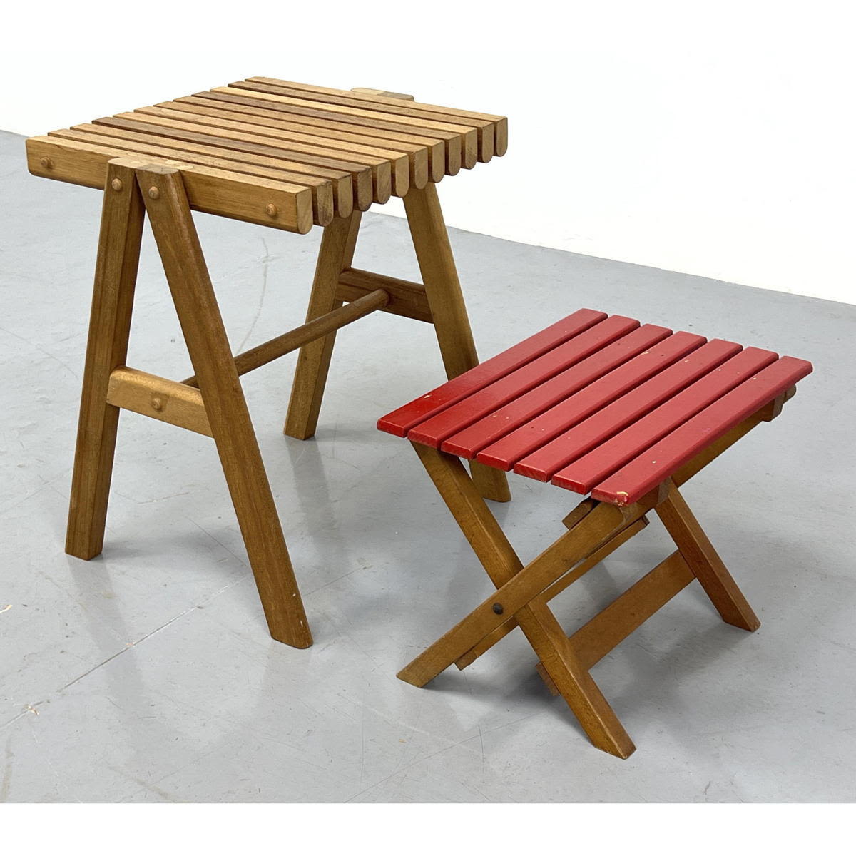 2 Small Slat Tables  Dimensions: H: