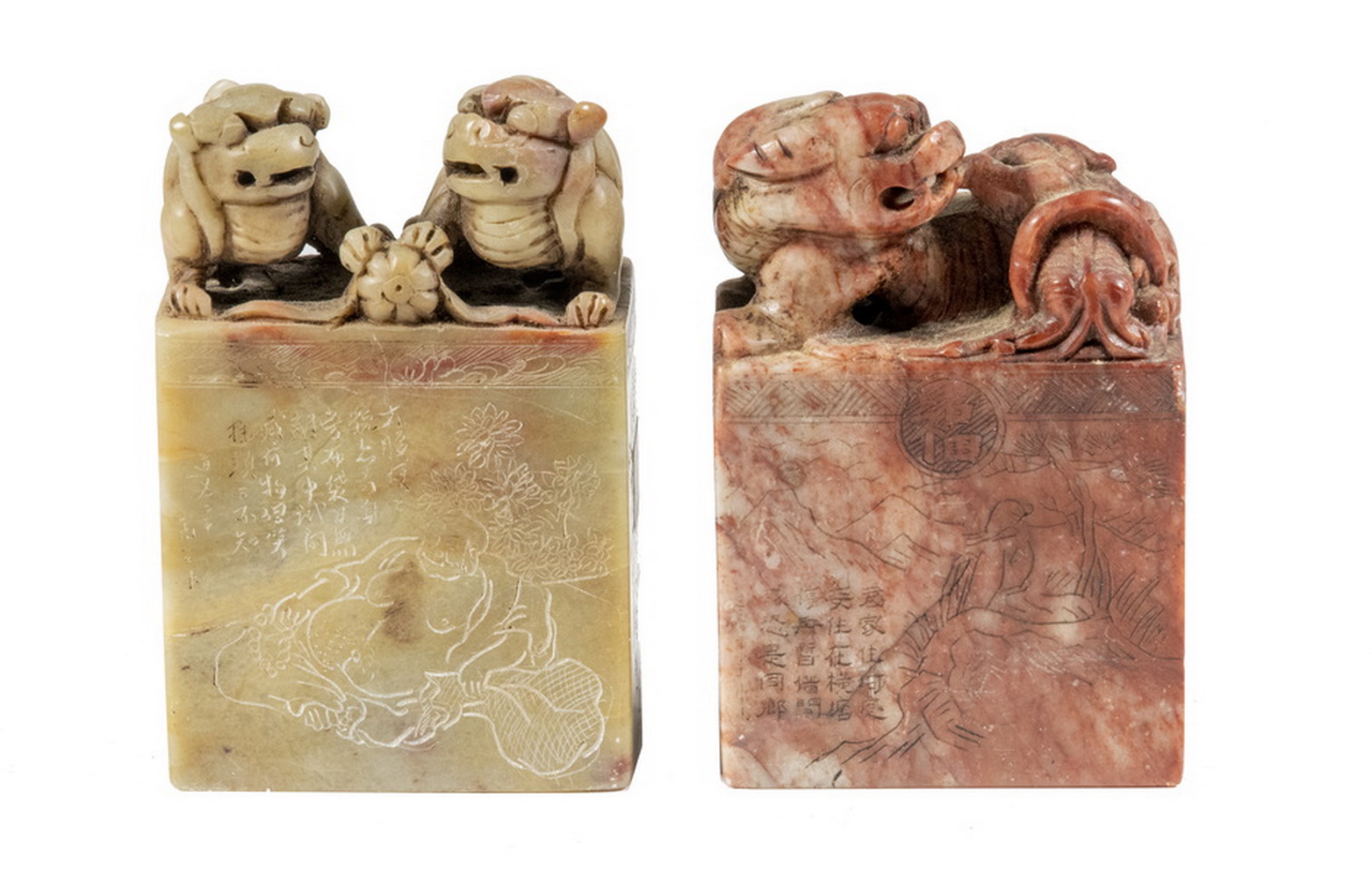 (2) SOAPSTONE FOO DOG SEALS