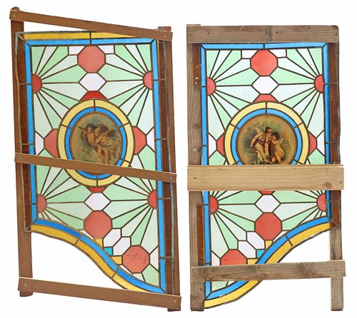 (2) SPANISH ARCHITECTURAL STAINED