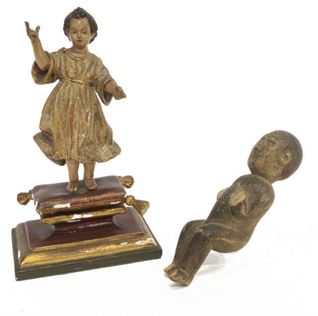 (2) SPANISH CARVED FIGURES OF THE