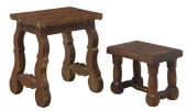 (2) SPANISH CARVED OAK STOOLS<