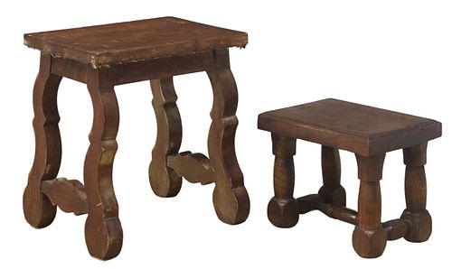 (2) SPANISH CARVED OAK STOOLS(lot