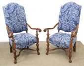 (2) SPANISH HIGHBACK OAK UPHOL