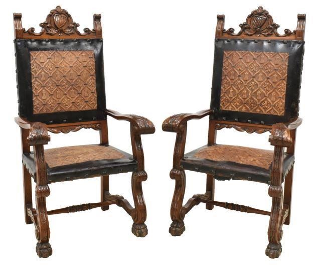 (2) SPANISH LEATHER & CARVED