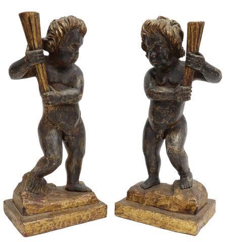 (2) SPANISH PARCEL GILT PUTTI
