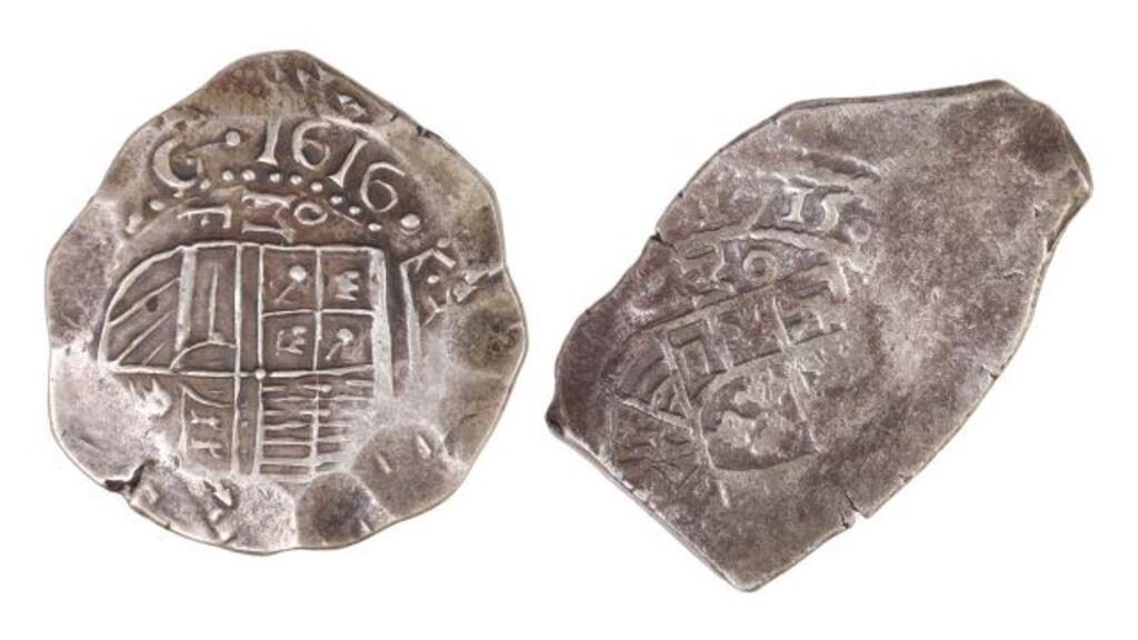 (2) SPANISH REAL COB SILVER 1616