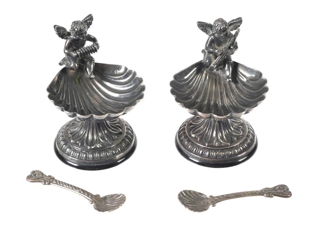 (2) SPANISH STERLING CHERUB SALT