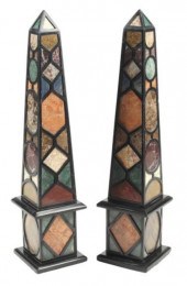 (2) SPECIMEN MARBLE INLAID OBE