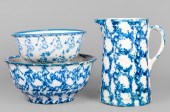 (2) Spongeware bowls and pitch