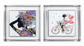 2 SQUARE ENAMEL FIGURAL WORKS
