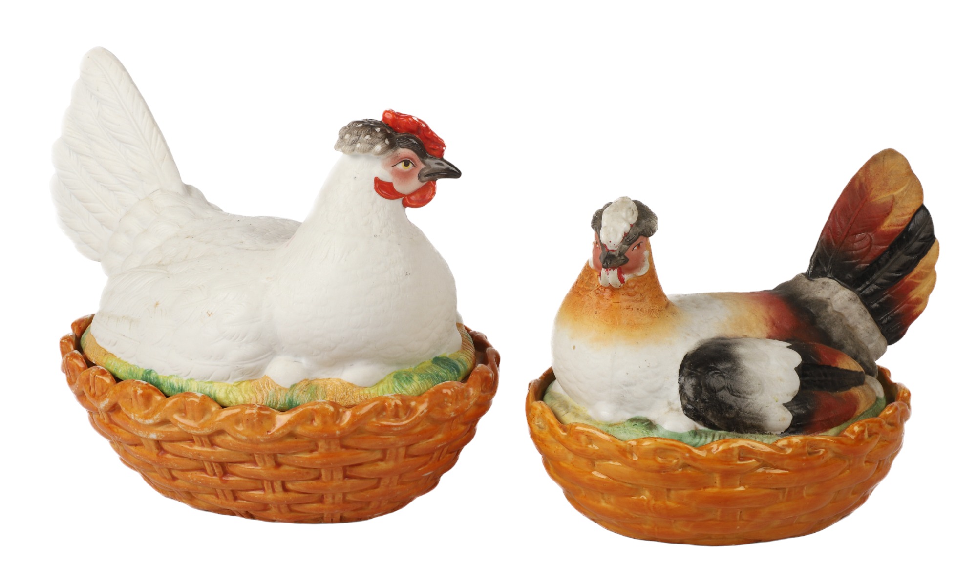(2) Staffordshire porcelain hens on