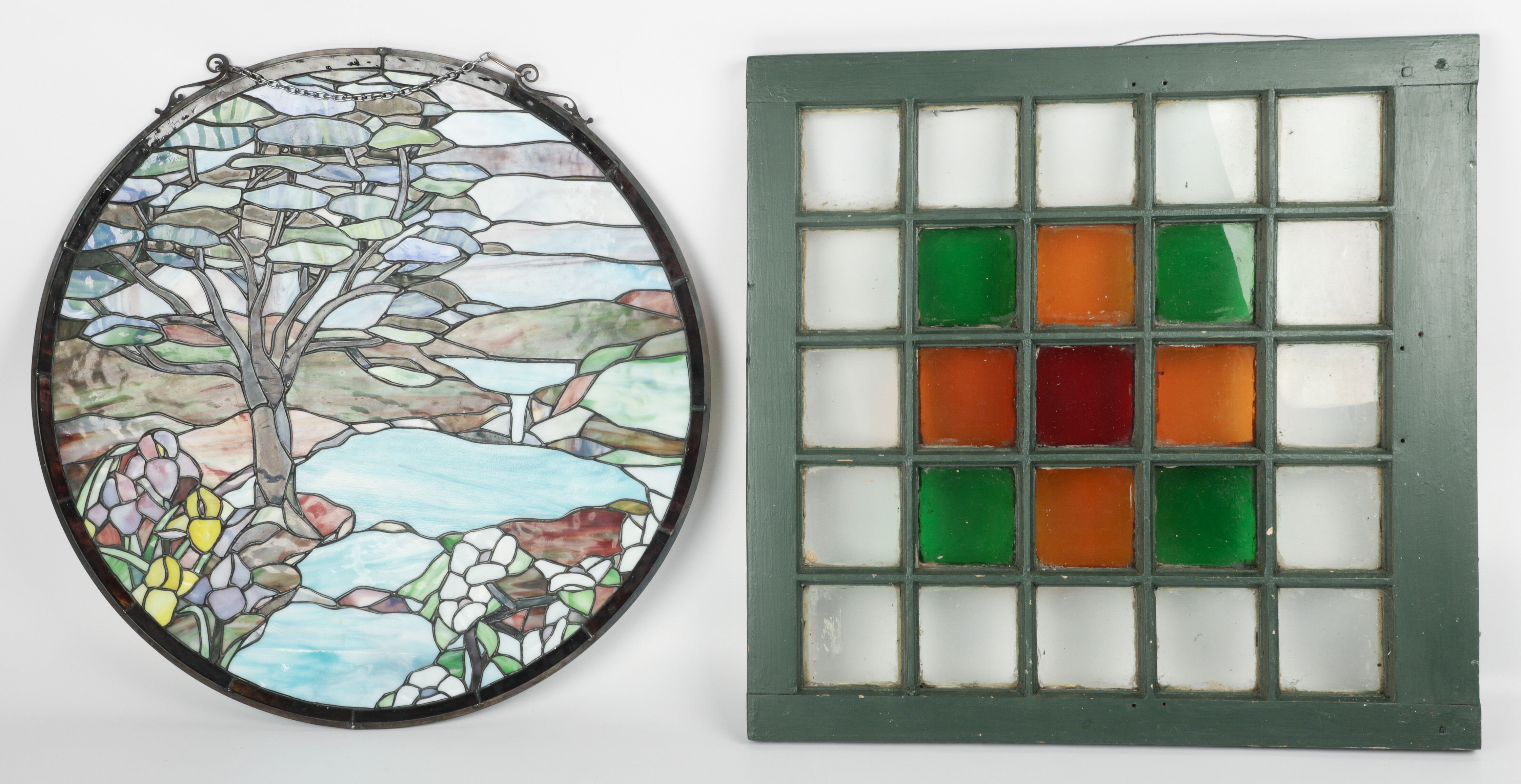 (2) Stained glass panels, c/o