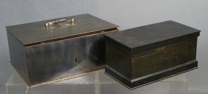 2 steel lidded strong boxes,