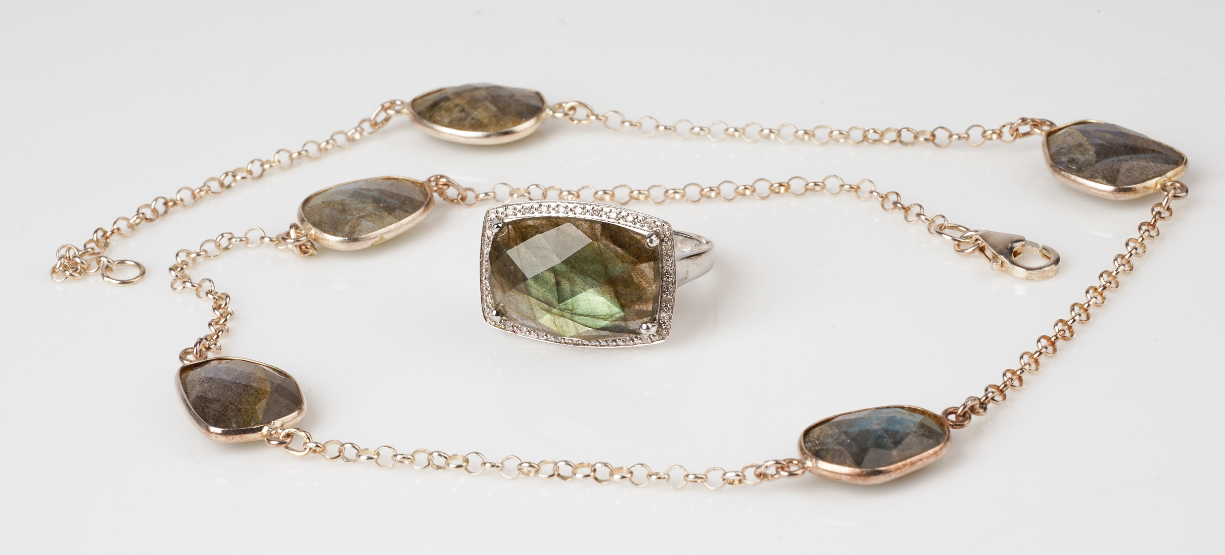 (2) Sterling and labradorite ring