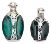 (2) STERLING MOUNTED GLASS LIQ