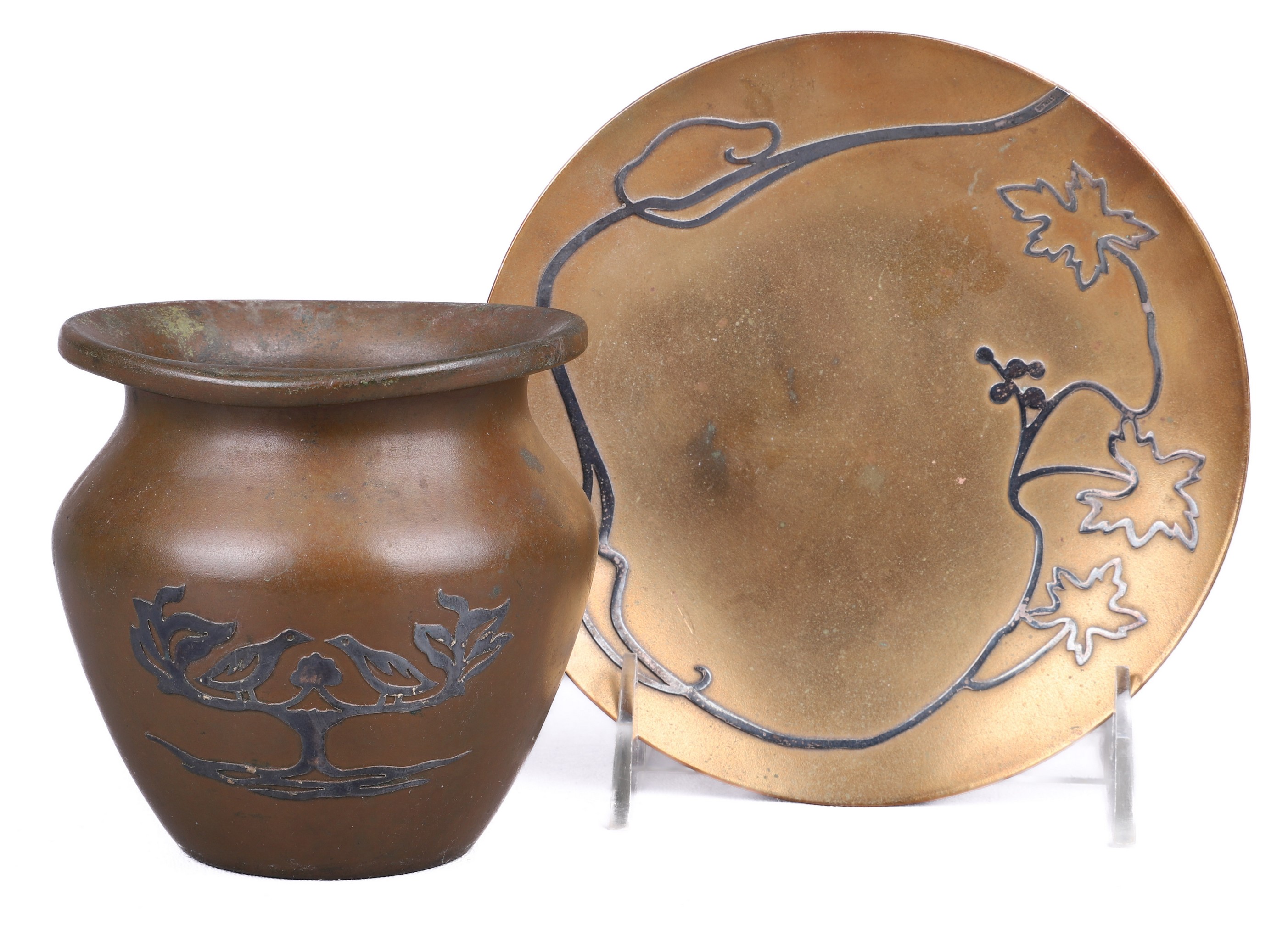 (2) Sterling on bronze vase and