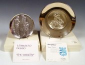 2 STERLING PLAQUES IN PRESENTA