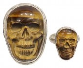 (2) STERLING & TIGERS EYE SKUL