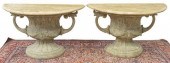 (2) STONE TILED DEMILUNE URN C