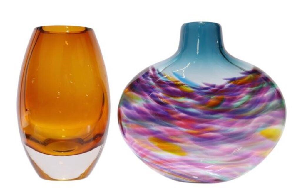 (2) STUDIO ART GLASS VASES, M.