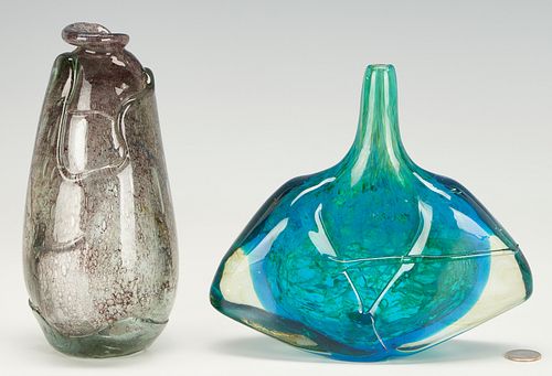 2 STUDIO ART GLASS VASES, DAN