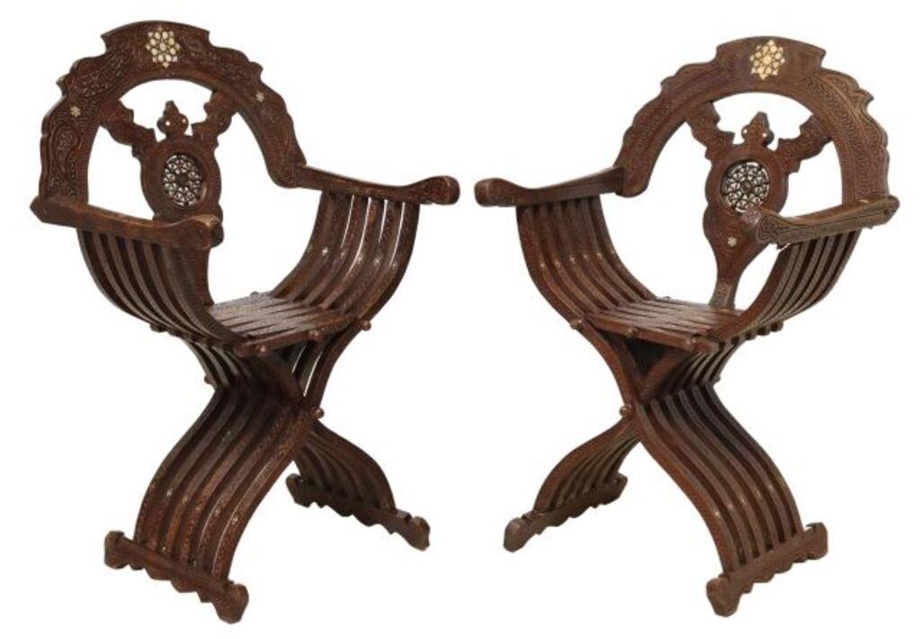 (2) SYRIAN CARVED & MOP INLAY