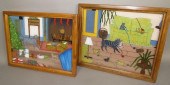 2 TABBY CAT REVERSE PAINTINGS