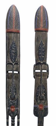(2) TALL AFRICAN CARVED MALE &