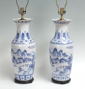 2 TALL CHINESE BLUE AND WHITE