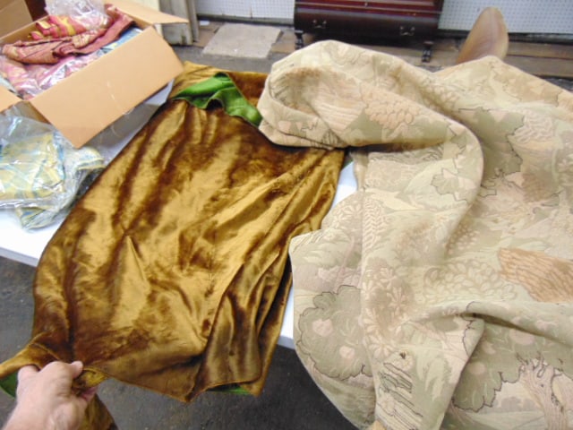 2 TAPESTRIES, DRAPES, LAP ROBE,