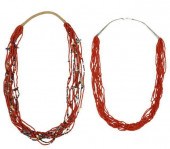 (2) TEN-STRAND CORAL BEADED NE