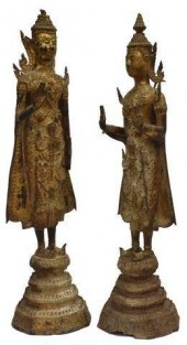 (2) THAI GILT BRONZE ABHAYA MU