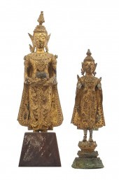 2 THAI GILT BRONZE BUDDHAS, 19