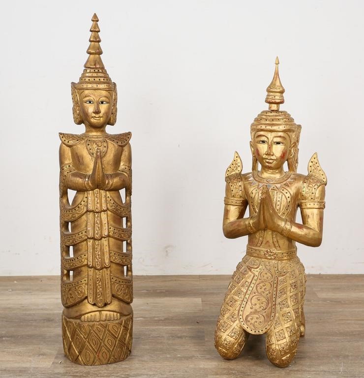 2 THAI GILT WOOD TEMPLE GUARDIAN