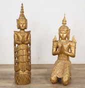 2 THAI GILT WOOD TEMPLE GUARDI